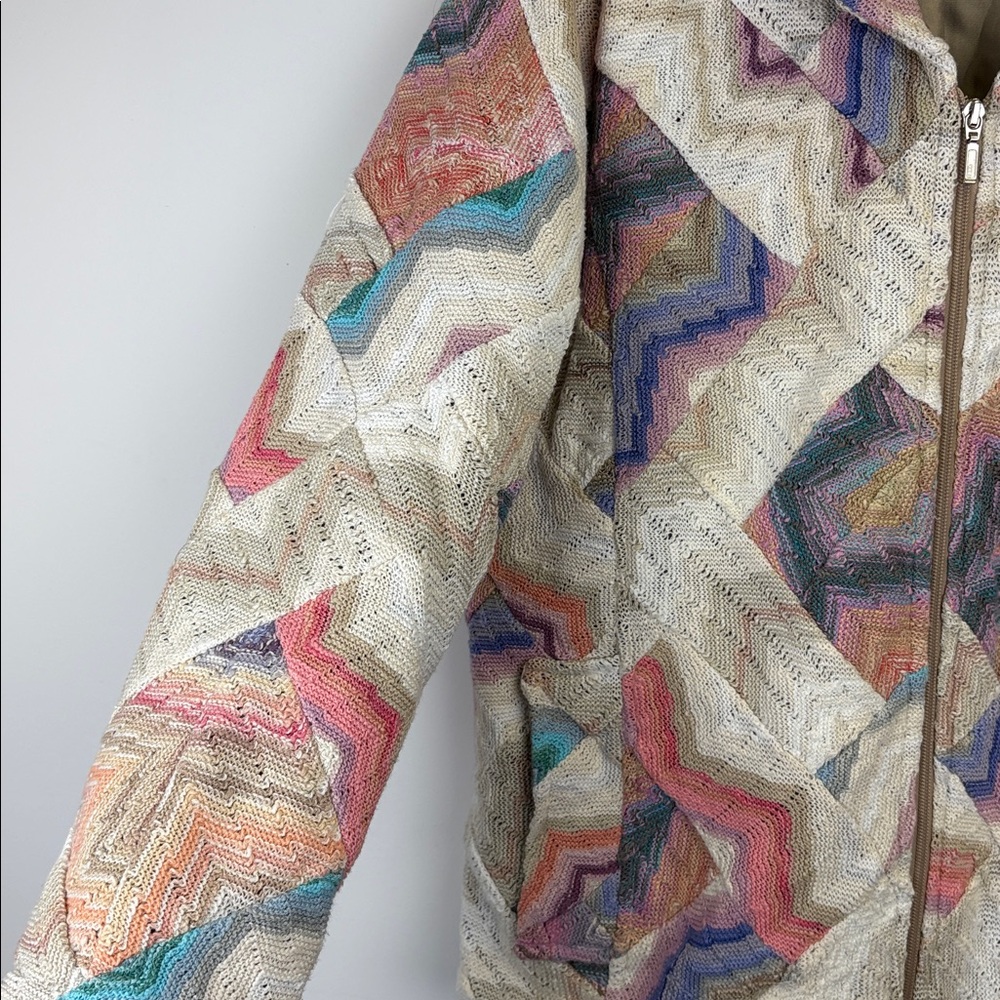Vintage Genoa Sweaters Wool Blend Pastel Zigzag Patterned Jacket Sz large - Picture 4 of 14